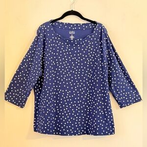 Croft & Barrow Blue and White Polka Dot Long Sleeve Top Size XL